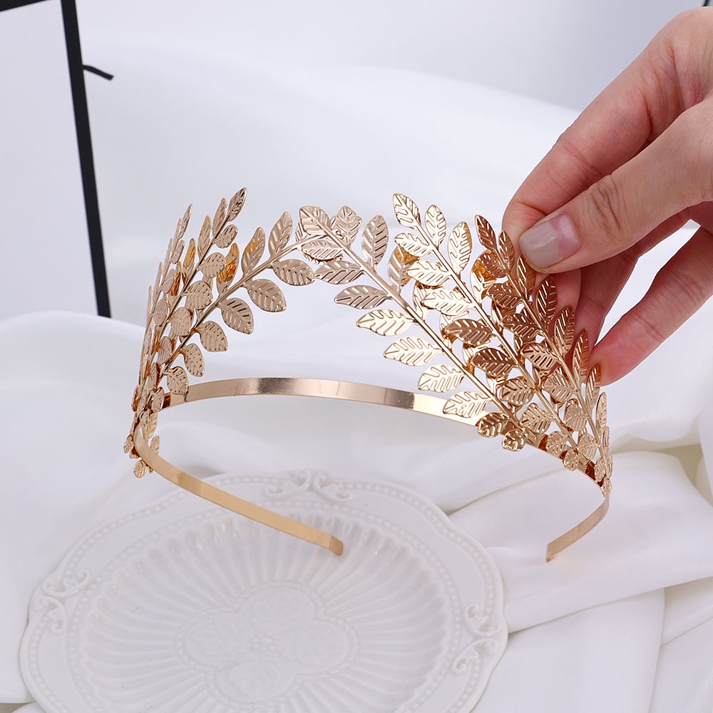 Ladies Vintage Mutiara Emas Daun Wreath Hair Crown Aksesoris Rambut Pengantin Wanita Pesta Pernikahan Dekorasi Hiasan Kepala Hiasan Kepala Kostum Cosplay Bando