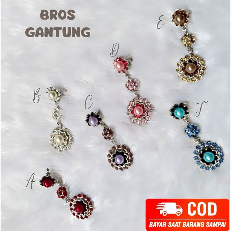 BROS DAGU GANTUNG HIJAB HIASAN MUTIARA BERLIAN IMITASI CANTIK MEWAH PENITI LUCU MOTIF BUNGA-BUNGA WA