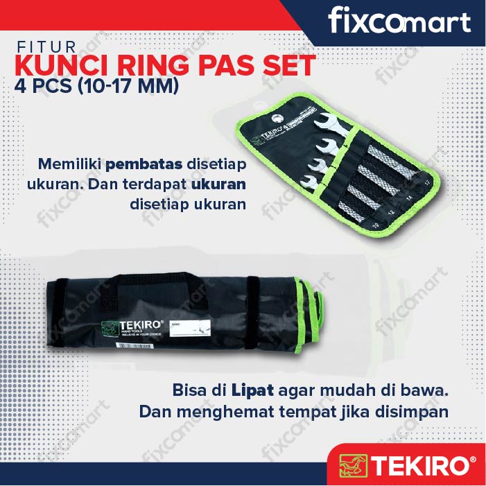 Tekiro Combination Wrench Set / Kunci Ring Pas Set 4 Pcs (10-17 Mm)