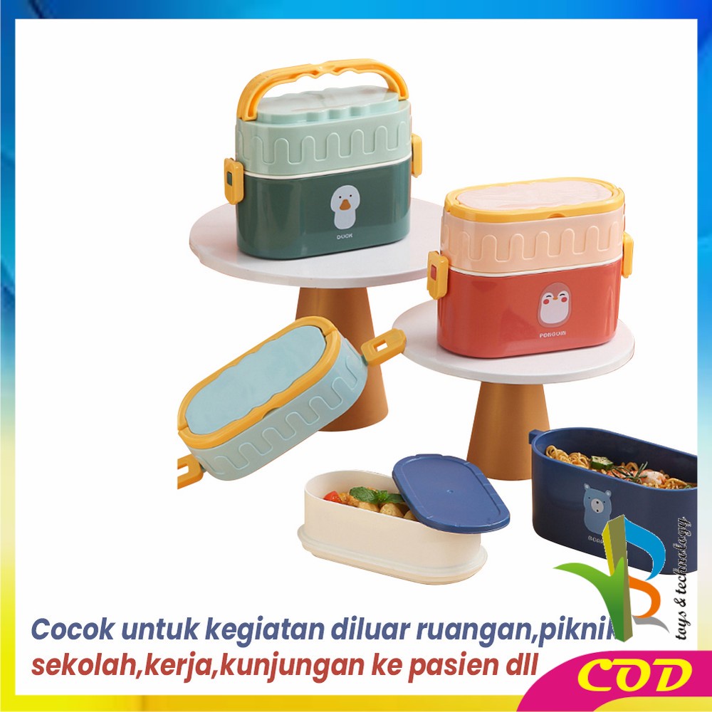 RB-C699 Tempat Makan 950ML Box Bento Set 2 Susun Free Sendok Anti Tumpah Dengan Pegangan / Kotak Bekal Tingkat Lunch Box Set Double Layer Portable