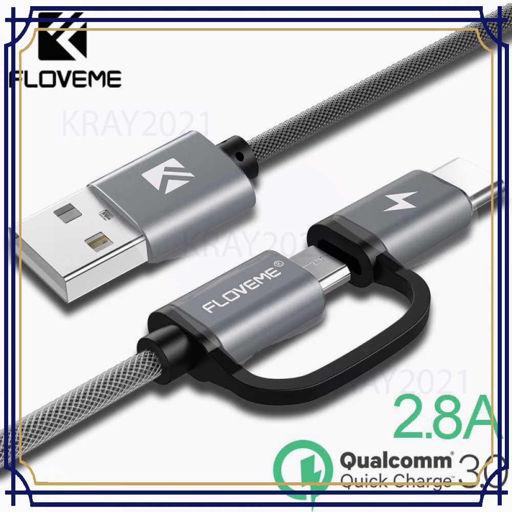 Kabel Charger 2 in 1 Micro USB+USB Type C 100 cm -CV032