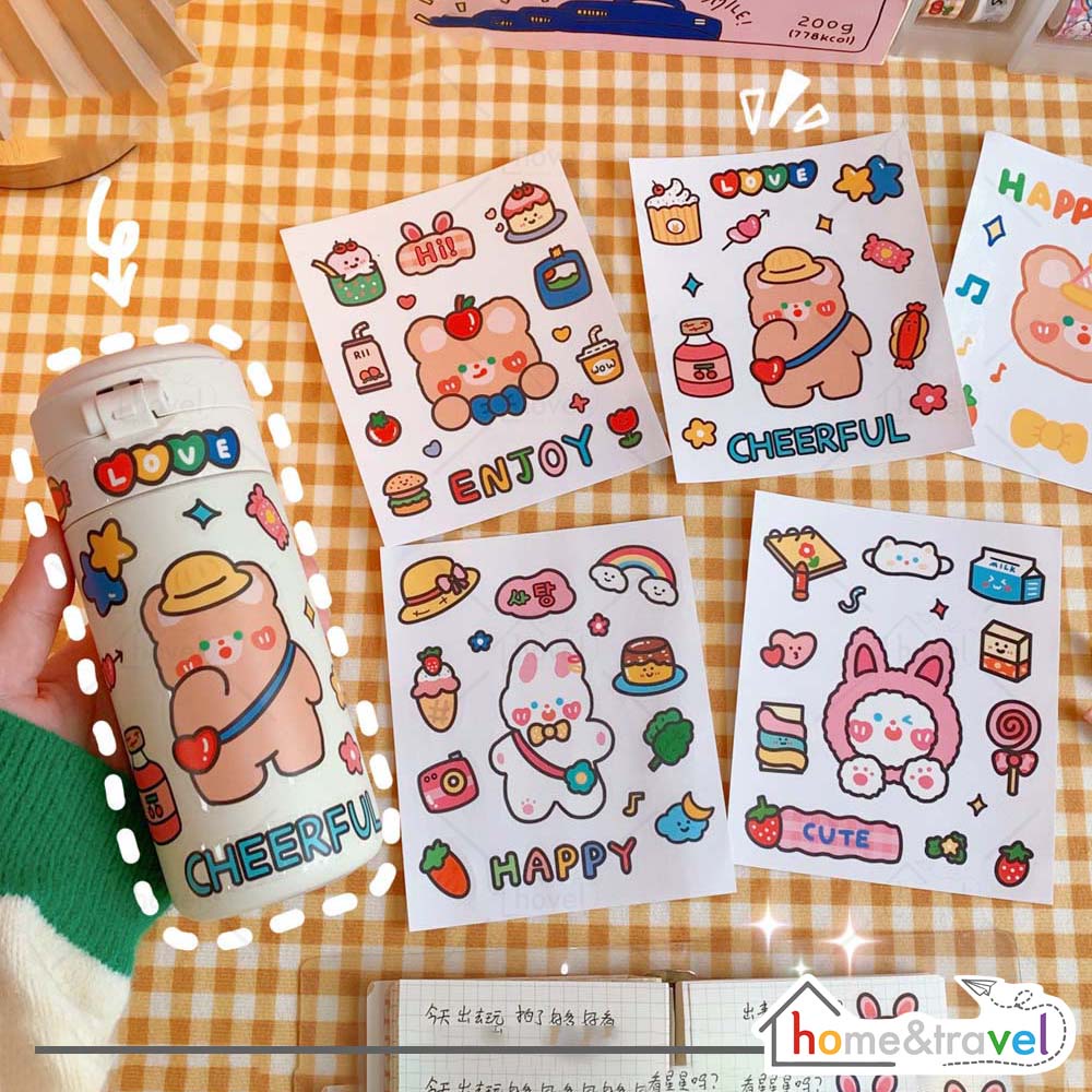 HOVELSHOP Stiker Aesthetic Lucu Imut Beruang Kelinci Murah Dekorasi Anak HP Tumbler Laptop Hiasan Warna Warni