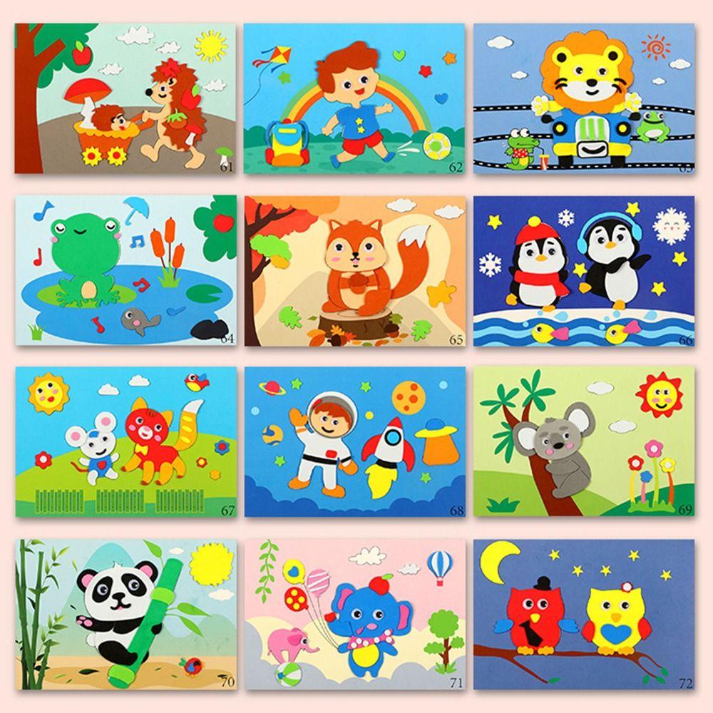 Populer 12PCS/Set Stiker Busa EVA 3D Untuk Anak Interaksi Orang Tua-Anak Mainan Puzzle Mainan Edukasi Dini