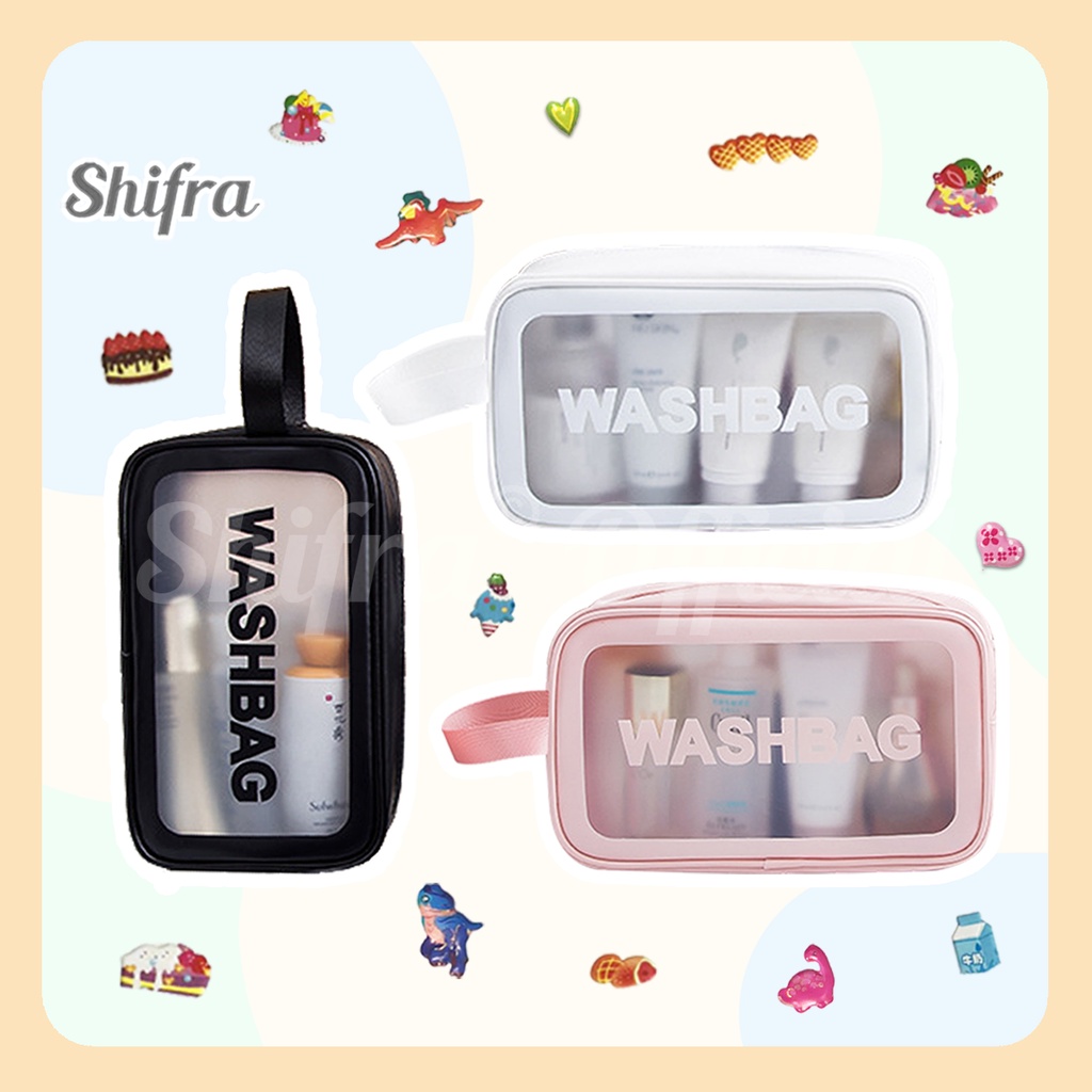 Shifra Pouch Tempat Kosmetik Travel Paris Pink Gray Mint Polos atau Dengan Isi (Free Random Stickers)