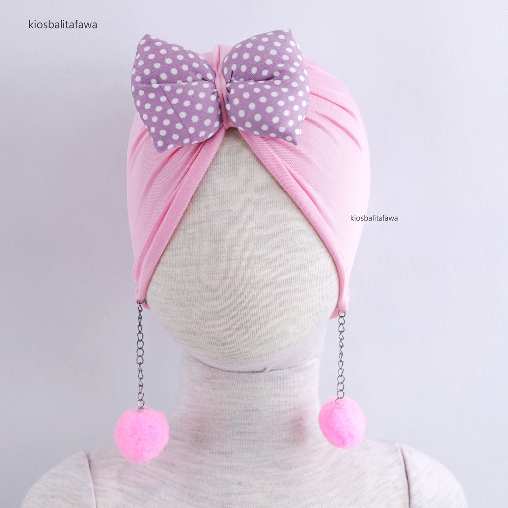 Turban Bayi Anak Perempuan / Ciput Gemoy Baby Polos Pita Anting Pom Pom Topi Headband Hijab Jilbab Murah Babycinnamon