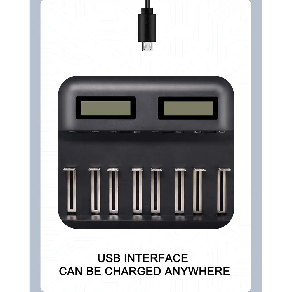 PALO Charger Baterai 8 Slot Large LCD for AA AAA SC C D