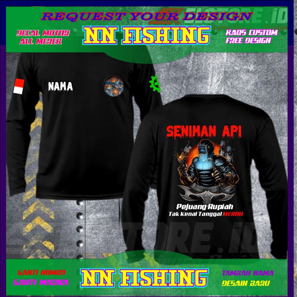 Kaos Distro Pria SENIMAN API/LAS OVERSIZE,Gratis tambah nama, ganti logo/tulisan, baju distro kwalit