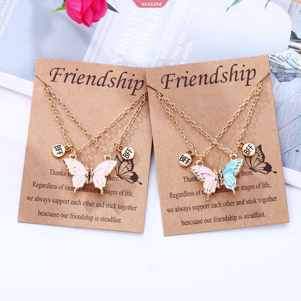Fashion BFF best friend Kupu-Kupu Kalung Perempuan Warna Atraksi Magnetik Pasangan Liontin set Pacar Persahabatan Perhiasan 2 Pcs [ZXL]