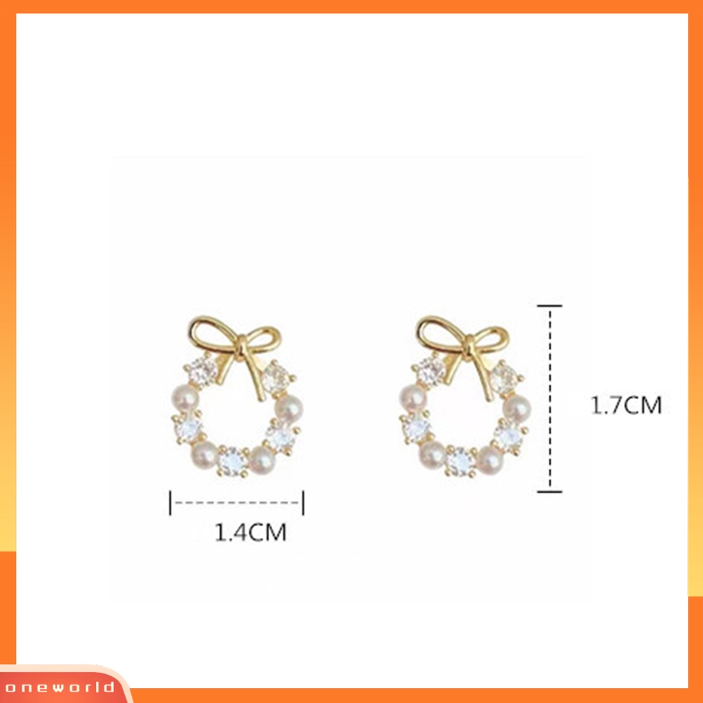 [WONE] Ear Studs Simpul Busur Kecil Indah Paduan Mutiara Imitasi Rhinestones Ear Studs Untuk Club