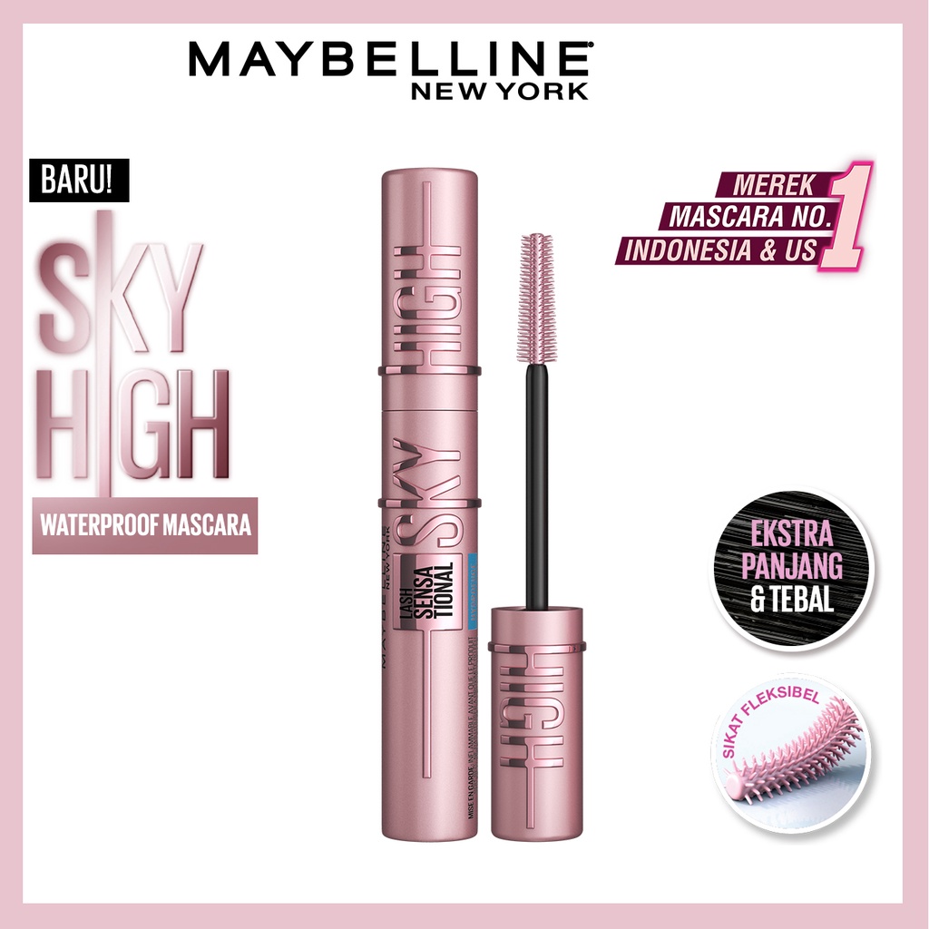 Maybelline Sky High Waterproof Mascara 24HMaskara Viral Hadir Di Indonesia! Maybelline Sky High Waterproof Mascara dapat menjadikan bulu mata ekstra panjang dan tebal, sehingga tampak dramatis dari segala arah. Maybelline Sky High Waterproof Mascara, meru