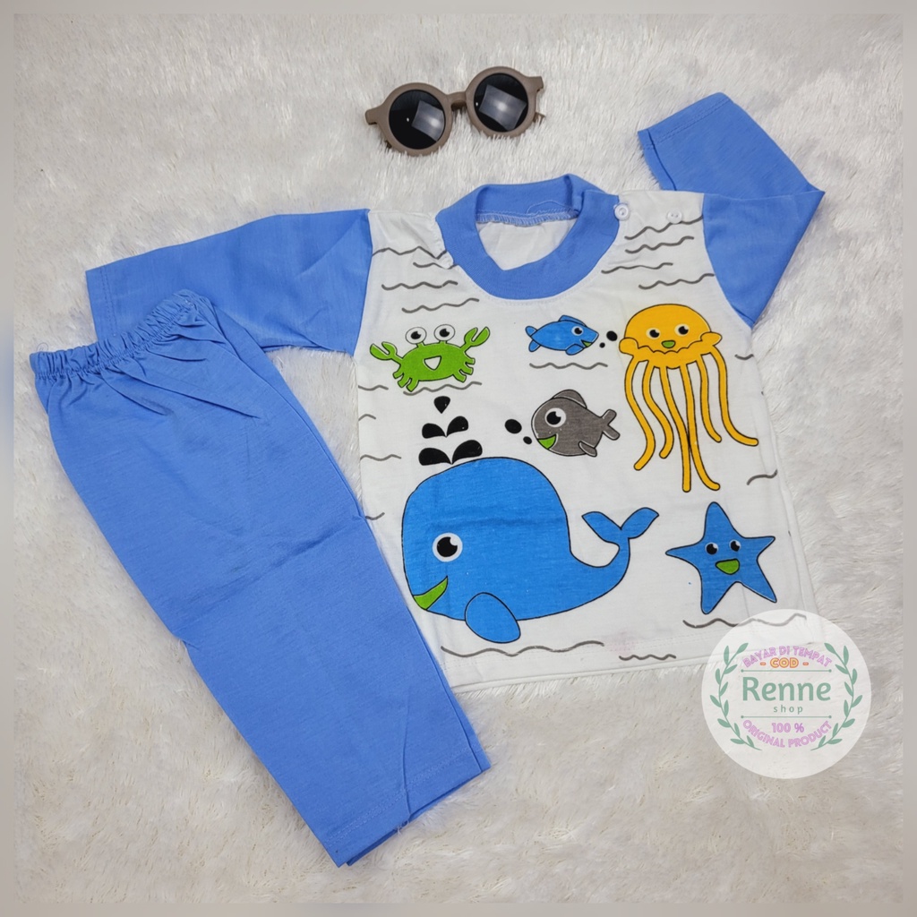 (RENNESHOP) - COD - SETELAN BAJU BAYI 3-18 BULAN / PIYAMA ANAK / SETELAN KAOS ANAK (SEA WORLD)