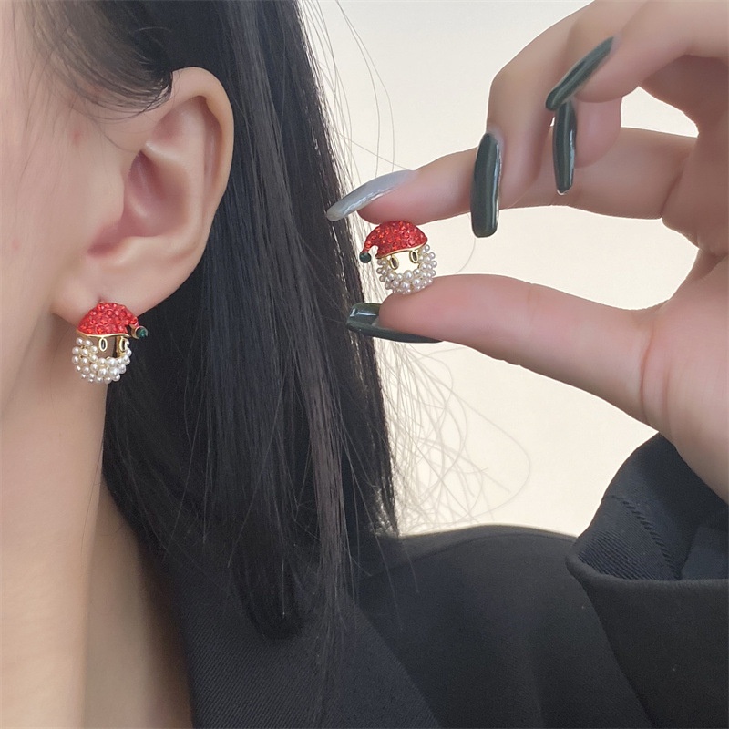 Anting Merah Santa Claus Unik Anting Merah Bermutu Tinggi Lucu Manis Bersih Merah Musim Gugur Musim Dingin Anting-Anting