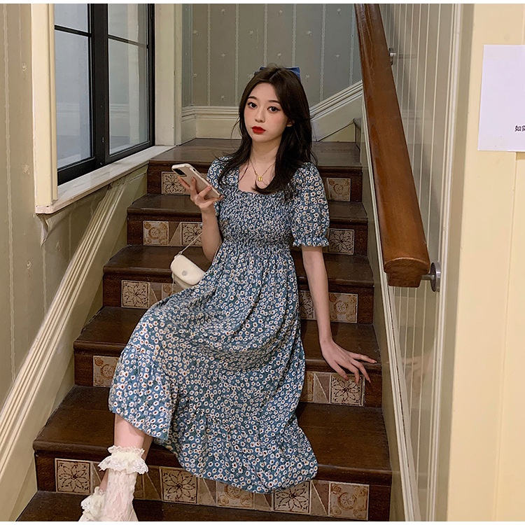 MOOGU ♡ Dress korea floral midi dress multi-warna dres wanita