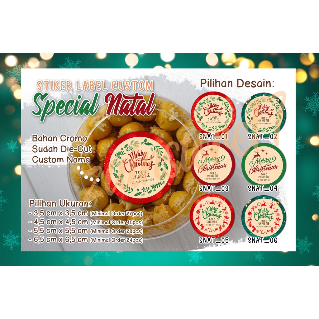 

1pcs Stiker Label (Kemasan Kue / Hampers / dll) Custom - Tema Natal / Christmas / Spesial Holiday - Bentuk Bulat - CUSTOM NAMA
