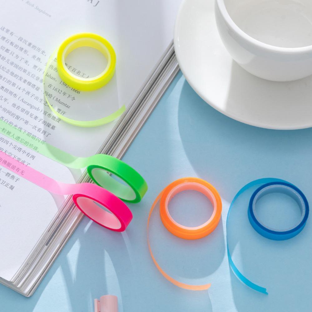 Lanfy Tape Lengket Neon 5roll Sobek Tidak Lengket Notes DIY Dekorasi Alat Tulis Siswa Perlengkapan Sekolah Label Bookmark