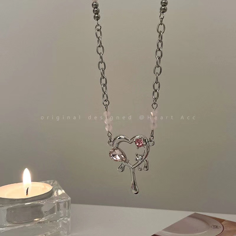 Fashion Cinta Ganda Batu Permata Kalung Untuk Wanita Vintage Perak Choker Rantai Liontin Perhiasan Aksesoris-22