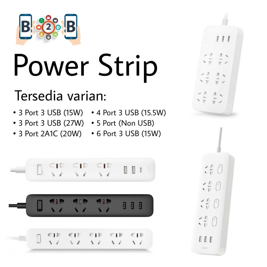 Mijia Power Strip Plug Adapter 15W / 20W / 27W - 3 Port 3 USB - 4 Port 3 USB - 6 Port 3 USB - 5 Port Non USB - 2A1C Original PowerStrip Charger Stop Kontak