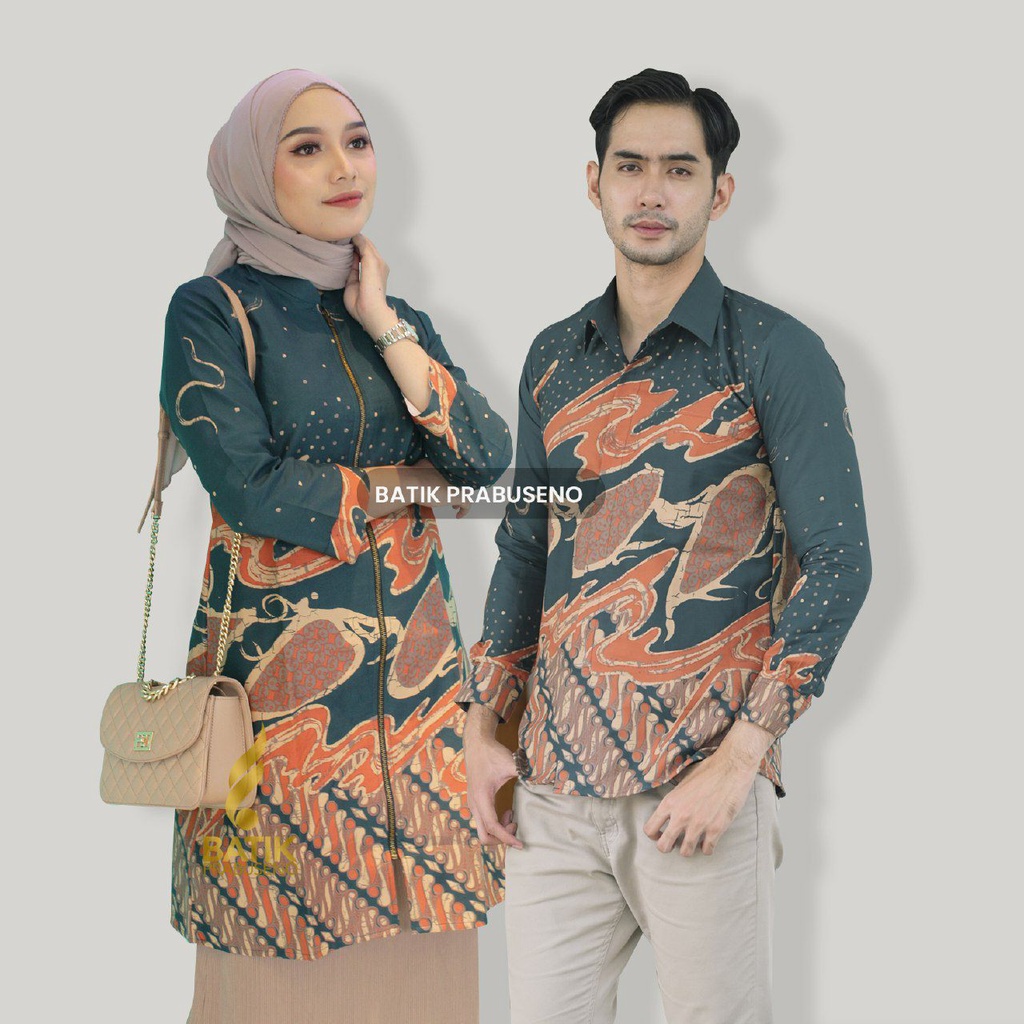 Batik Pria Wanita Motif ANGGITA HIJAU  Cauple  Printing Slimfit Lengan Panjang Original Kemeja Atasa