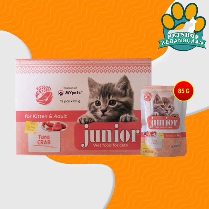 Makanan Kucing Junior Wet Food Pouch 85 Gram Grosir Dus isi 12 Pcs