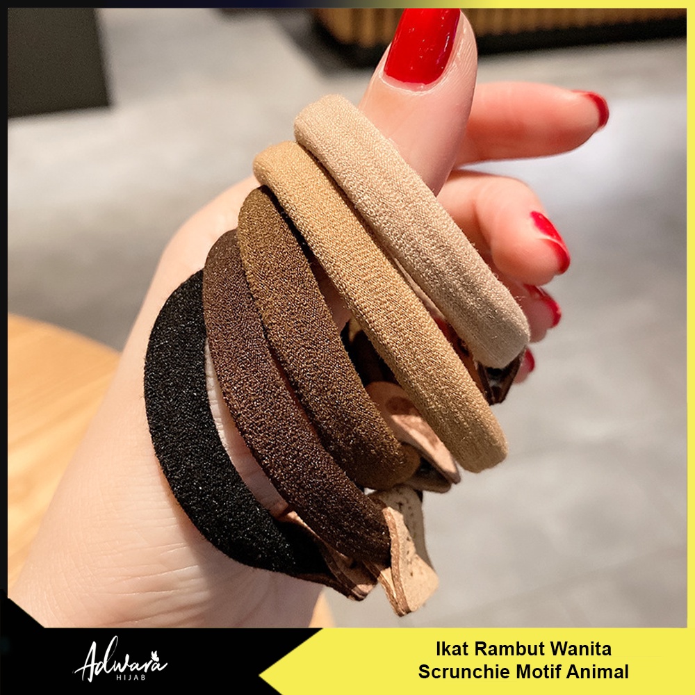 Ikat Rambut Scrunchie Motif Animal / Kunciran Rambut Wanita Gaya Fashion Jepang