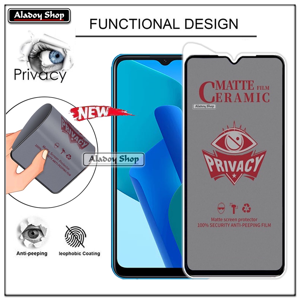 Tempered Glass Anti SPY Oppo A16E/A16K Anti Gores Privacy + Tempered Glass kamera dan Skin Carbon