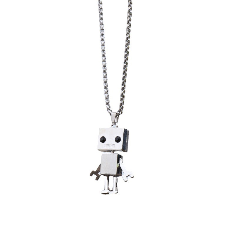 2022baru Robot Liontin Kalung Pria Dan Wanita Retro Boneka Kalung Kepribadian Stainless Steel Sweater Rantai Hadiah Perhiasan