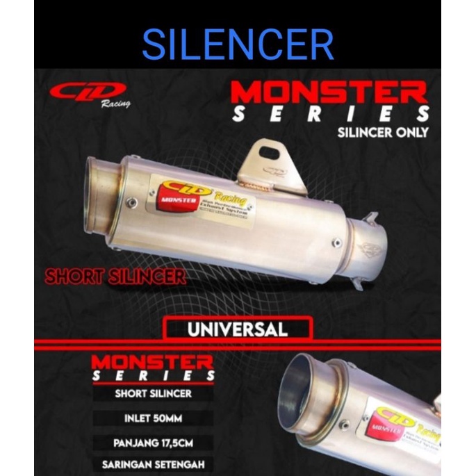 SILENCER KNALPOT ONLY CLD RACING TYPE MONSTER INLET 50MM 17.5CM