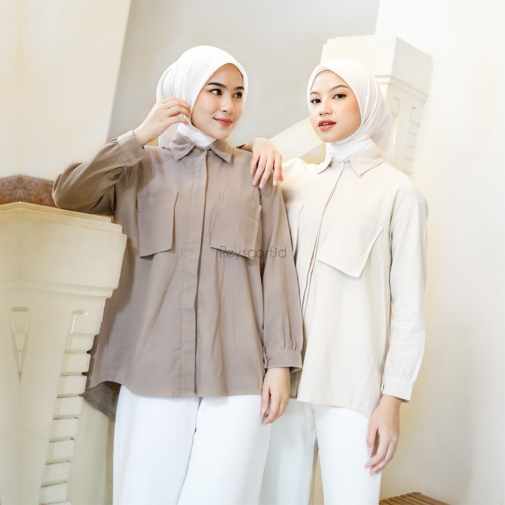 Kemeja Ivy Shirt By Reyscarf.id - Bahan Cotton Linen Premium  Kemeja Linen Wanita | Atasan Wanita Kekinian | Bisa COD