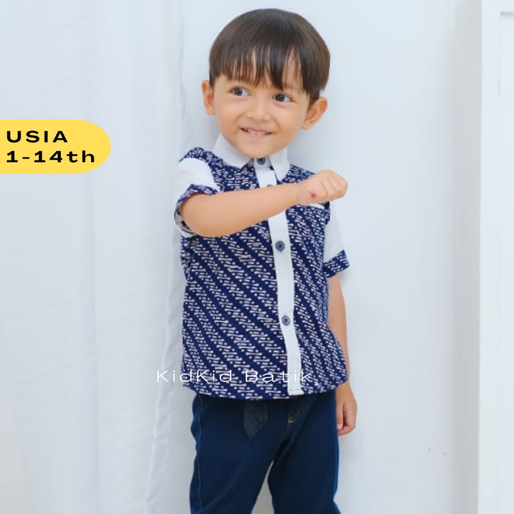 Kemeja Batik Anak Laki Baju Batik Anak Kombinasi Hem Biru Modern Kekinian Cowok Usia 1-14 tahun