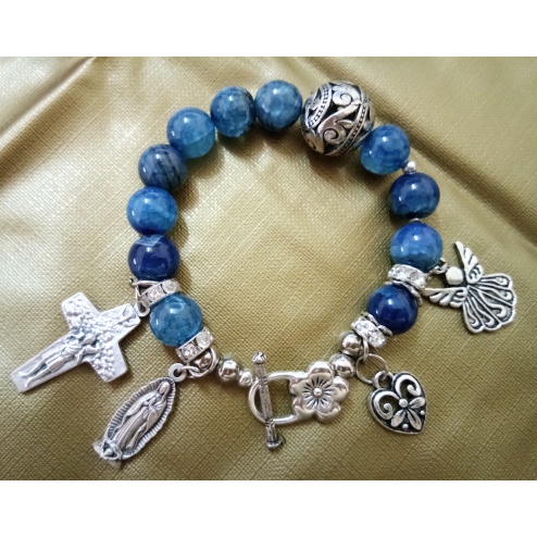 Rosario - Gelang Rosario Dari Batu Agate Warna Biru - Deep Sea, - Hollishop