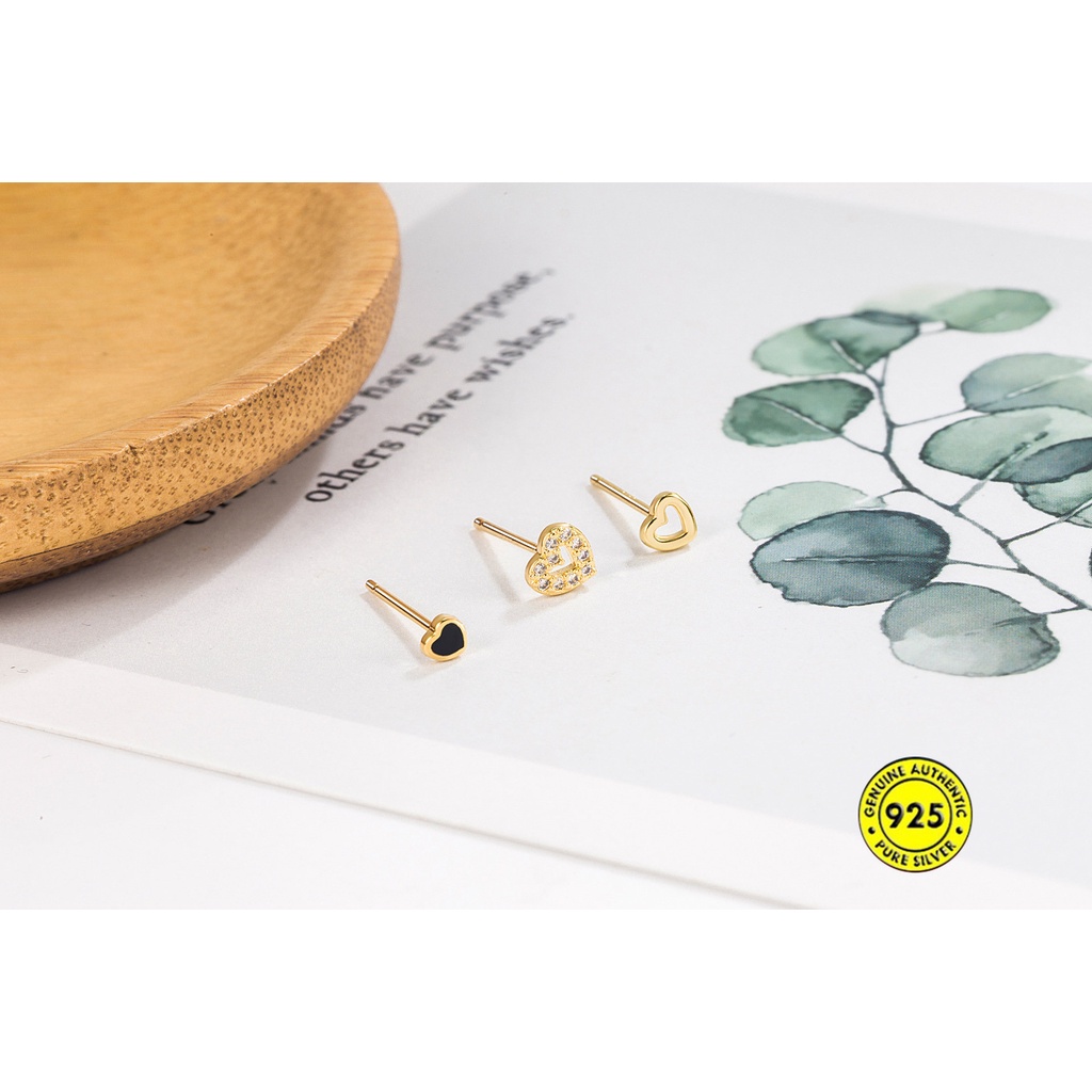 18k Emas K Berlian Cinta Hati Stud Earrings Wanita Kecil Indah Mini Telinga Tulang Stud U1160