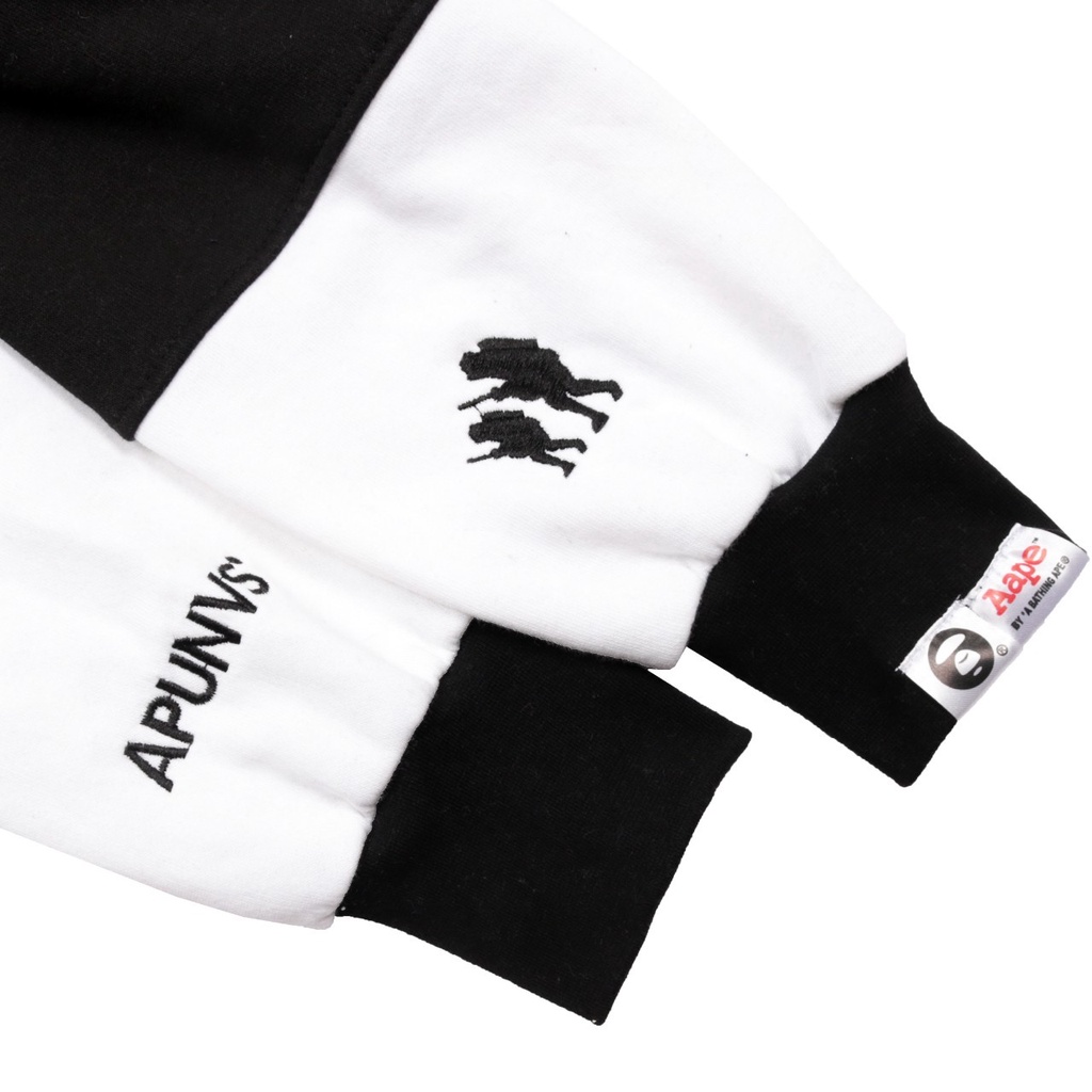 Sweater Hoodie Combinasi Warna Strip Black White Premium Malika Best Jacket Quality