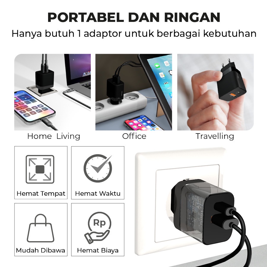 Kepala Charger 35W Adaptor Fast Charging Type C+USB A - PX PQ352E