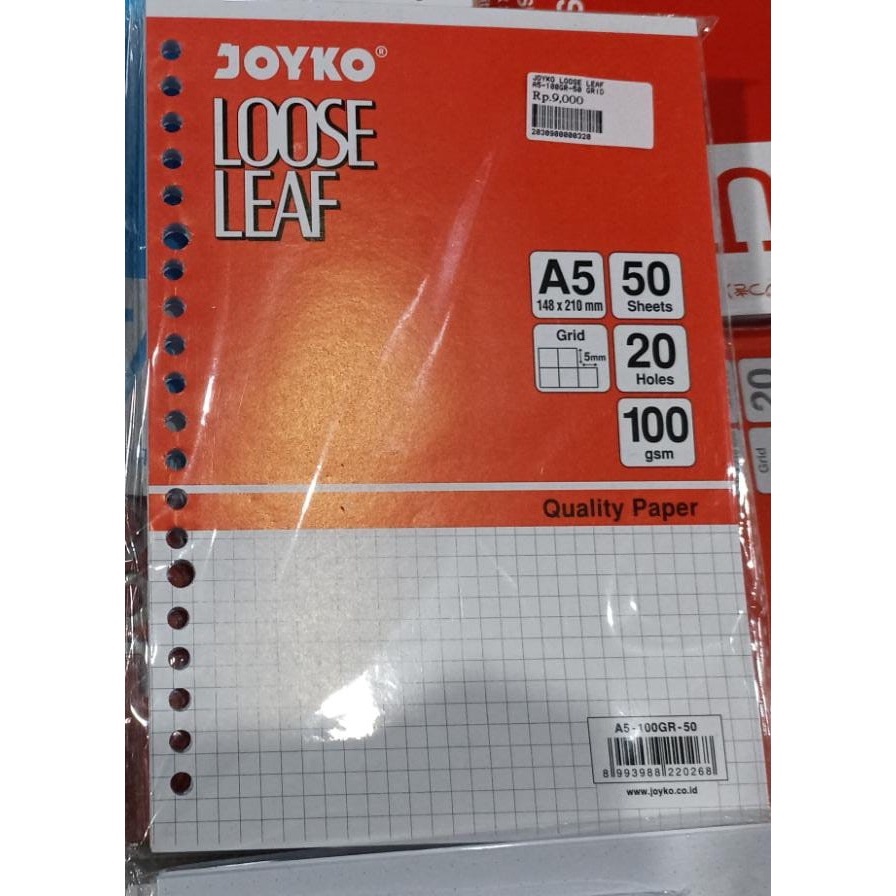 

JOYKO LOOSE LEAF A5/GRID/100 Gsm/50 Sheets ISI BINDER REFFIL MOTIF KOTAK -Uranus Ngagel-