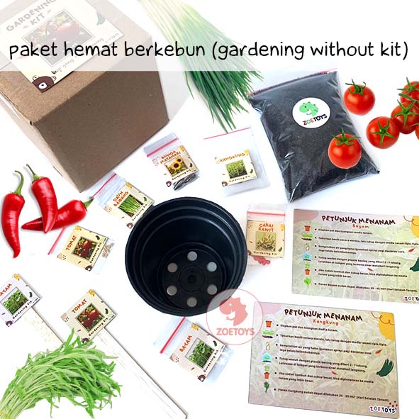 Zoetoys Paket Hemat Berkebun 2 (Gardening Kit) | DIY Menanam Bunga Matahari Cabai Cabe Rawit Kangkung Bayam Tomat Daun Bawang Plant Grow Kit | Cari Bingkisan Hampers Gift Souvenir Kado Ulang Tahun | Mainan Science Set