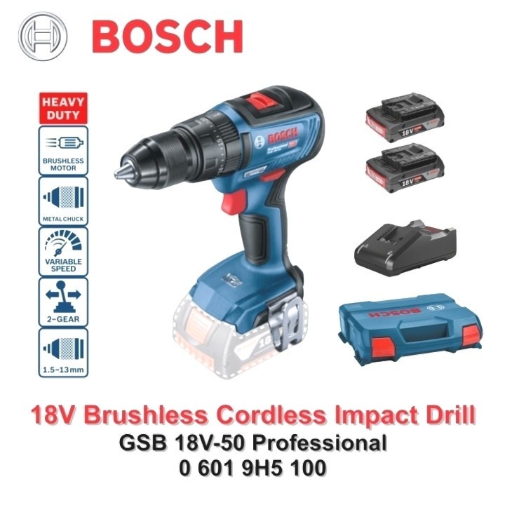 Bor Tembok Baterai 18V GSB 18V-50 Kit impact Bosch Drill Cordless