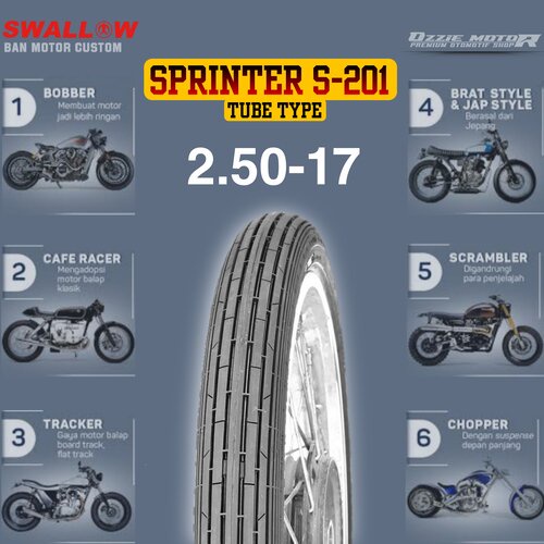 BAN MOTOR SWALLOW SPRINTER S-201 RING 17,18 &amp; 21 UKURAN 2.25-17 | 2.50-17 | 3.00-17 | 2.50-18 | 2.75-18 | 3.00-21 BAN MOTOR CLASSIC ALUR JADUL