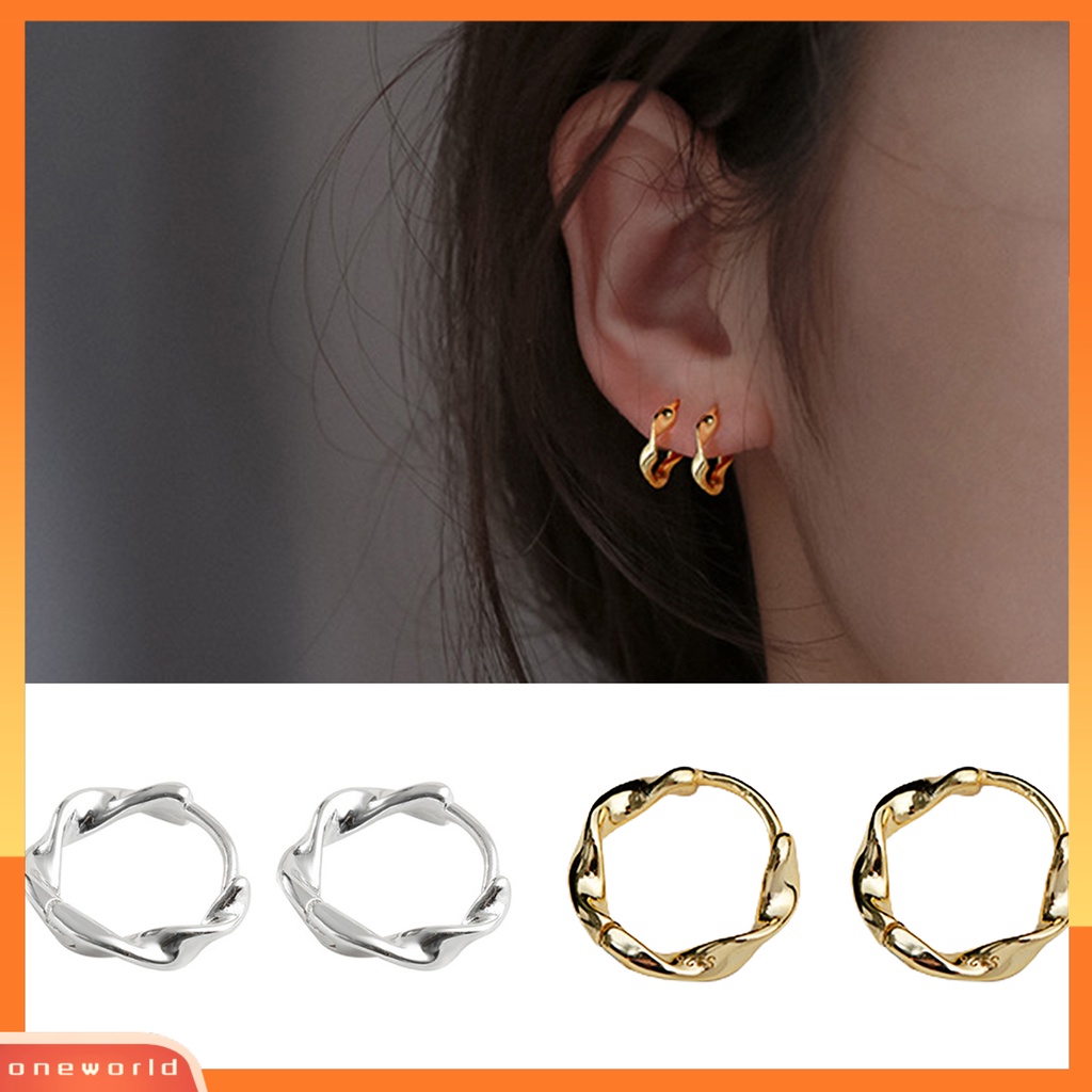 [WONE] Anting Memutar Pengerjaan Halus Anting Hoop Bulat Kepang Warna Emas Untuk Hadiah