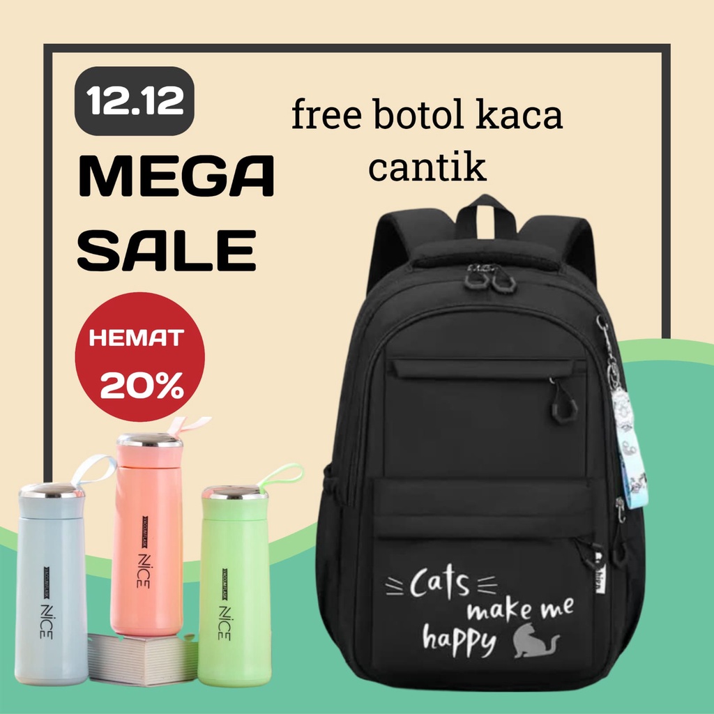 Tas Sekolah Anak Perempuan SD SMP SMA Ransel Kerja ORIGINAL Tas Sekolah Anak Laki-Laki Free Botol Minum Kaca