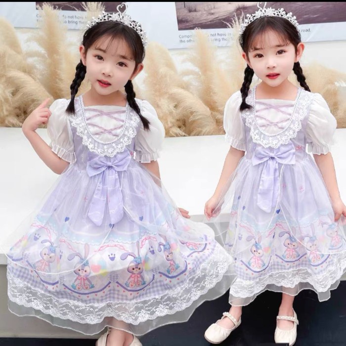 Promo Dress Anak Perempuan Cantik Import Lilac Pink Stella Kelinci