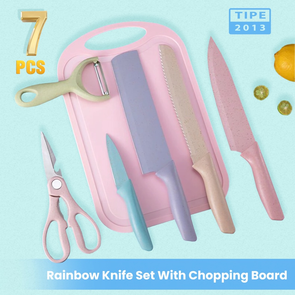 Everlux Pisau Set Beauty Pastel Very Sharpnest - Knife set dengan talenan