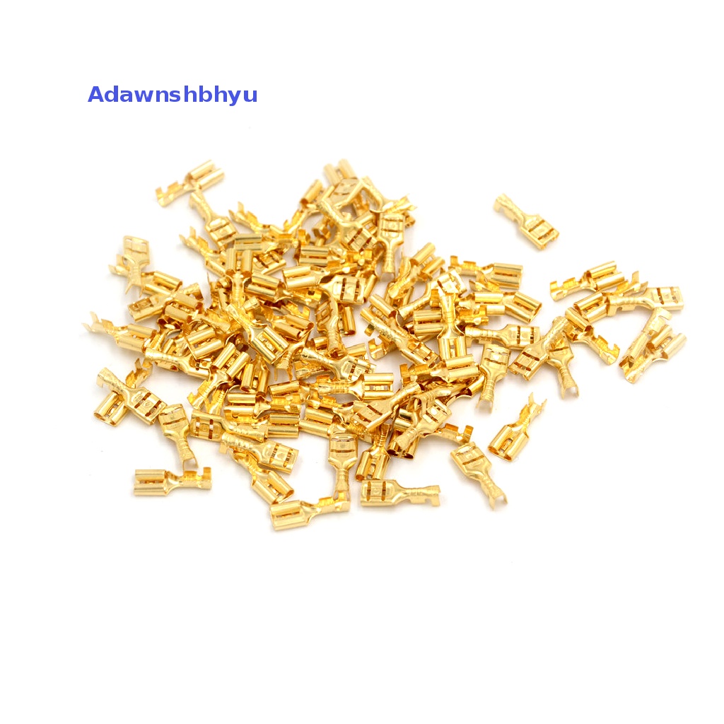 Adhyu 100pcs 4.8mm Emas Kuningan Speaker Mobil Female Spade Terminal Wire Connector ID