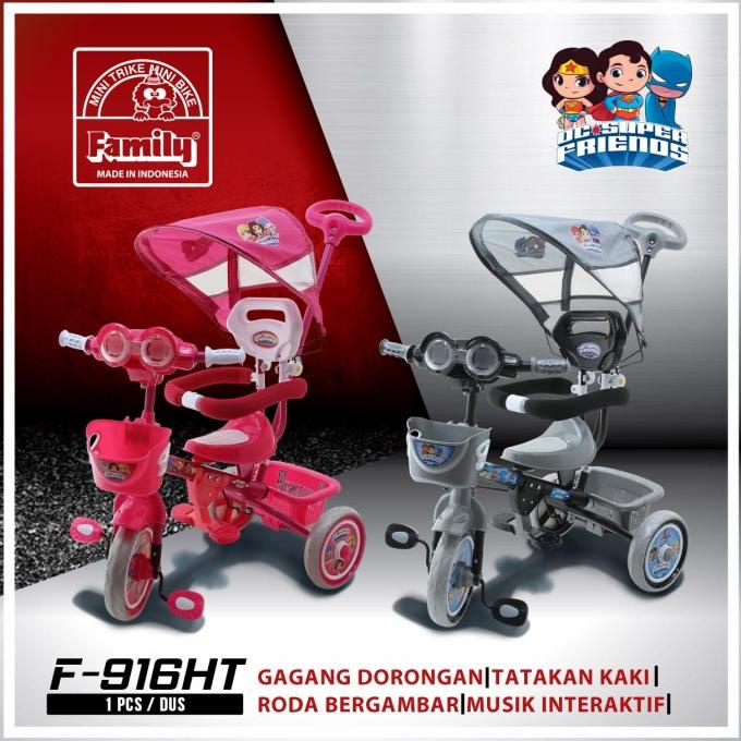 Sepeda Anak Roda 3 Tricycle Family F 916 Ht Pink Dan Grey #Original