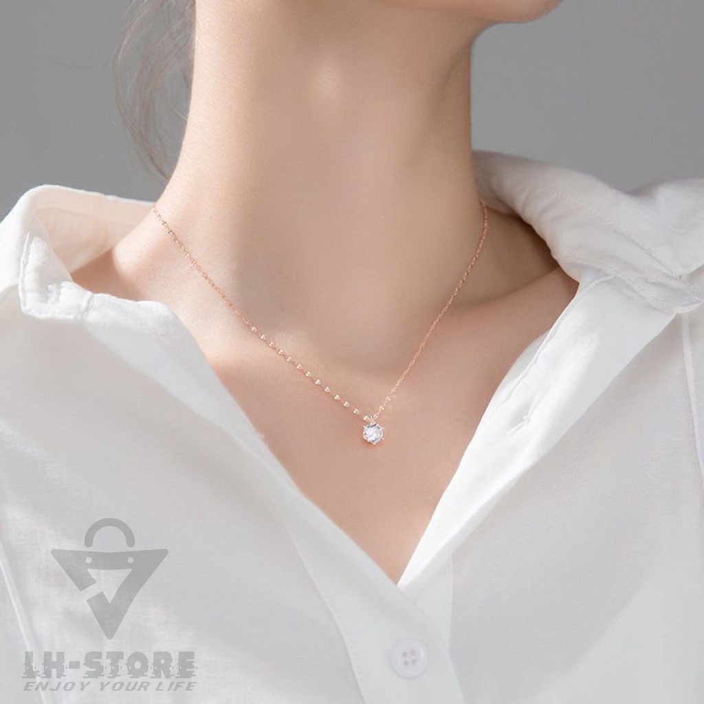 Kalung Titanium Fashion Wanita Anti Karat Anti Alergi Liontin Permata Zircon Korean Style