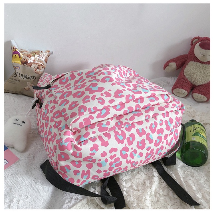 Mores Bag Tas ransel Nilon wanita Korean Nylon Print Leopard Laptop backpack Import Animal Print