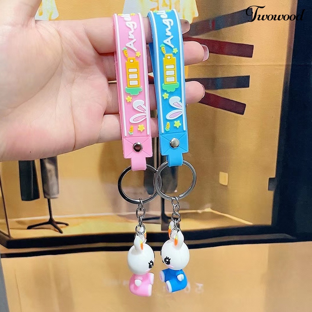 Twowood Key Pendant Good-looking Kartun Indah Hias Aplikasi Lebar Menghias Warna Hidup DIY Boneka Tiga Dimensi Bunny Keychain Untuk Ransel