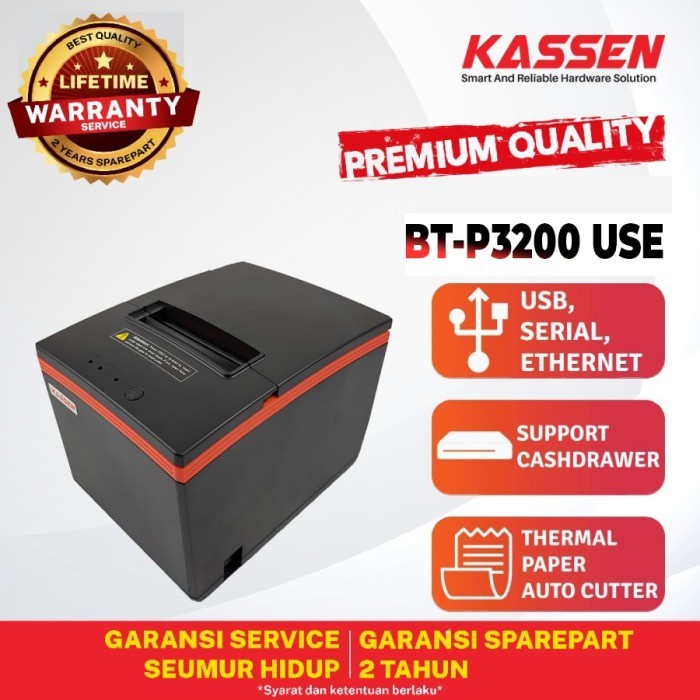 PRINTER THERMAL KASIR KASSEN BTP 3200 USE PAPER 80 MM AUTO CUTTER LAN