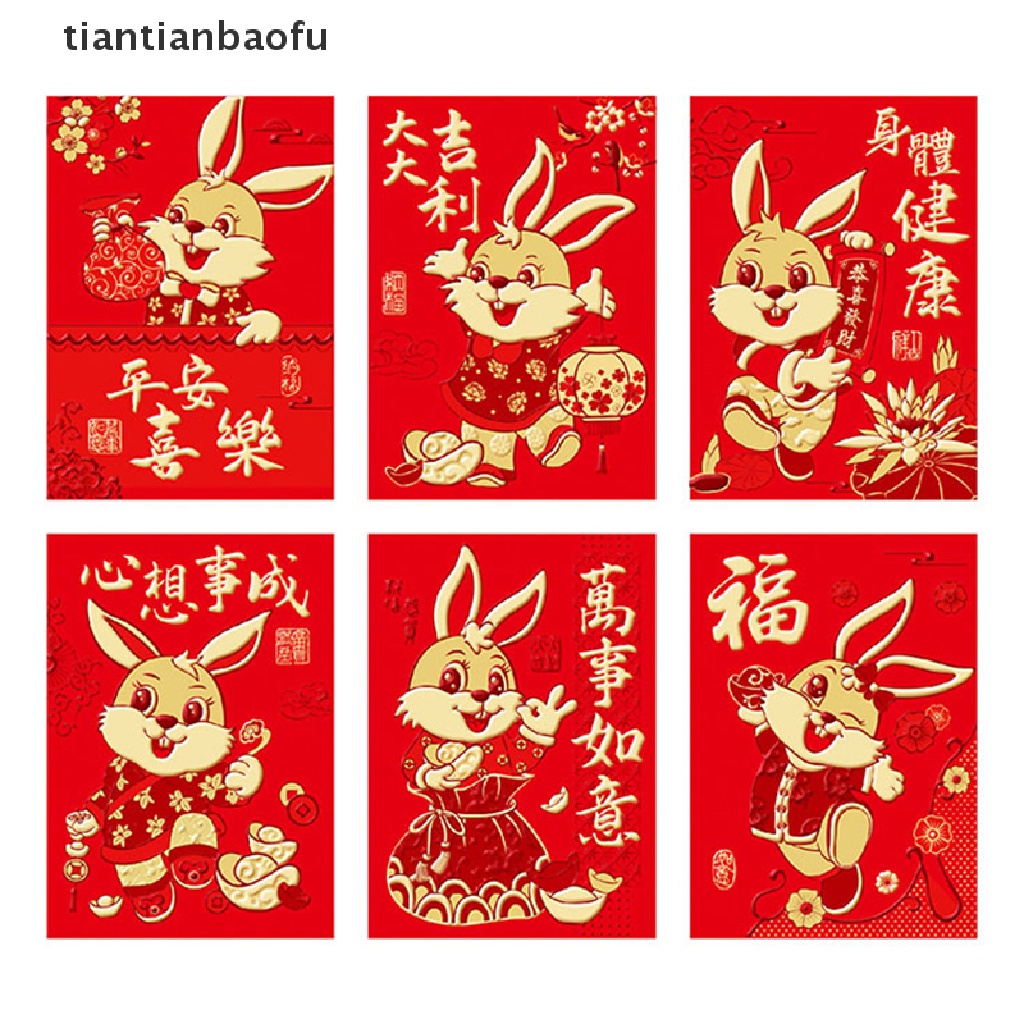 [tiantianbaofu] 6 Pcs Kelinci Kertas Merah Paket Merah Zodiak Kepribadian Tahun Baru Amplop Merah Butik