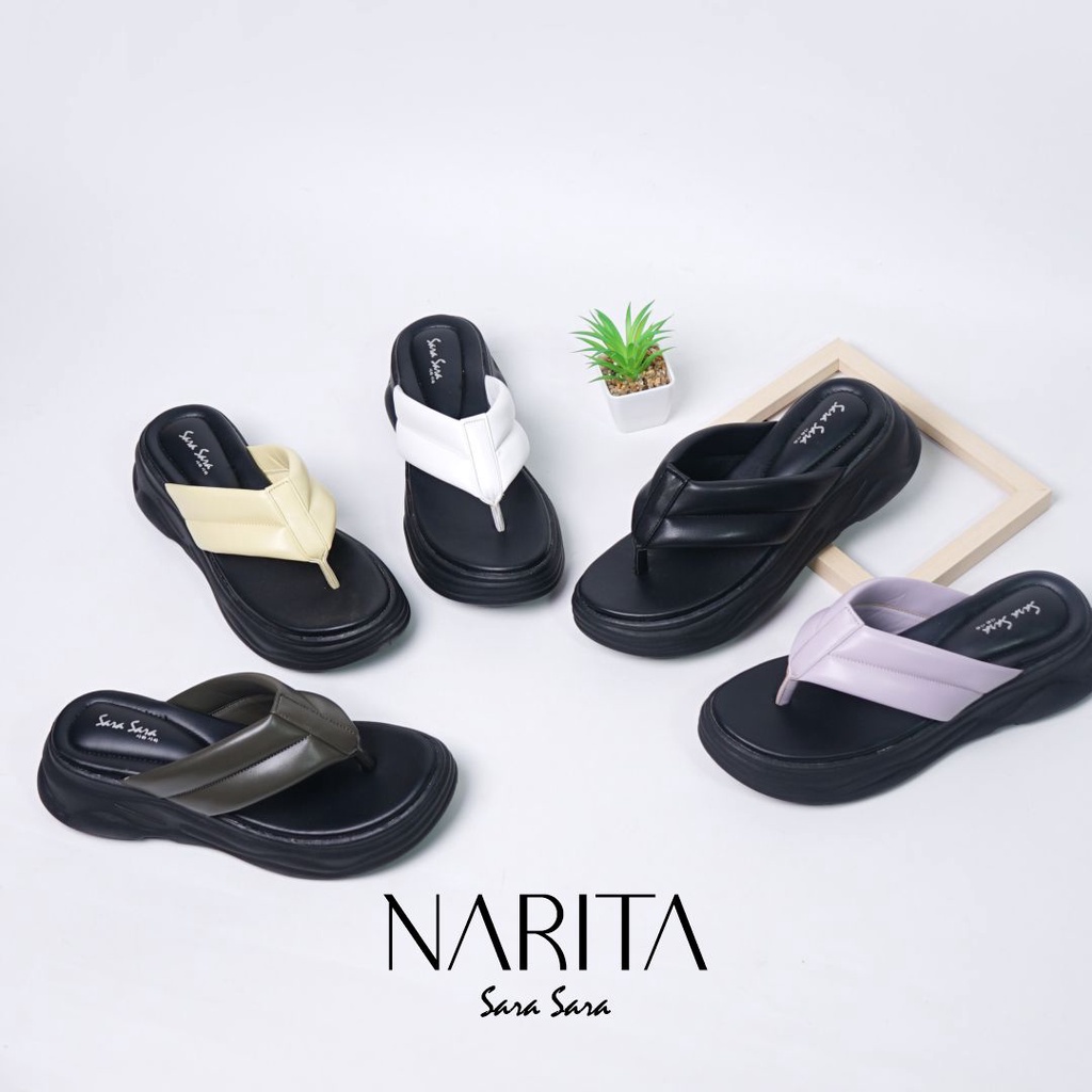 Sara Sara NARITA Sandal Wedges Wanita Kekinian Sendal Jepit Cewek Hak Platform Terbaru