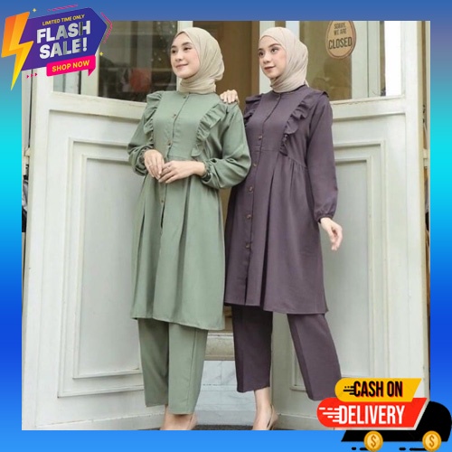 Setelan Wanita Kekinian 2022 Dewasa Jumbo Bahan Crinkle Korean Style Terbaru Celana Muslimah Sport M